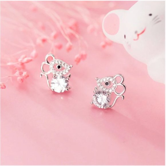 NEW Tibetan 925 Silver Cute Mouse Zircon Earrings - Picture 3 of 15